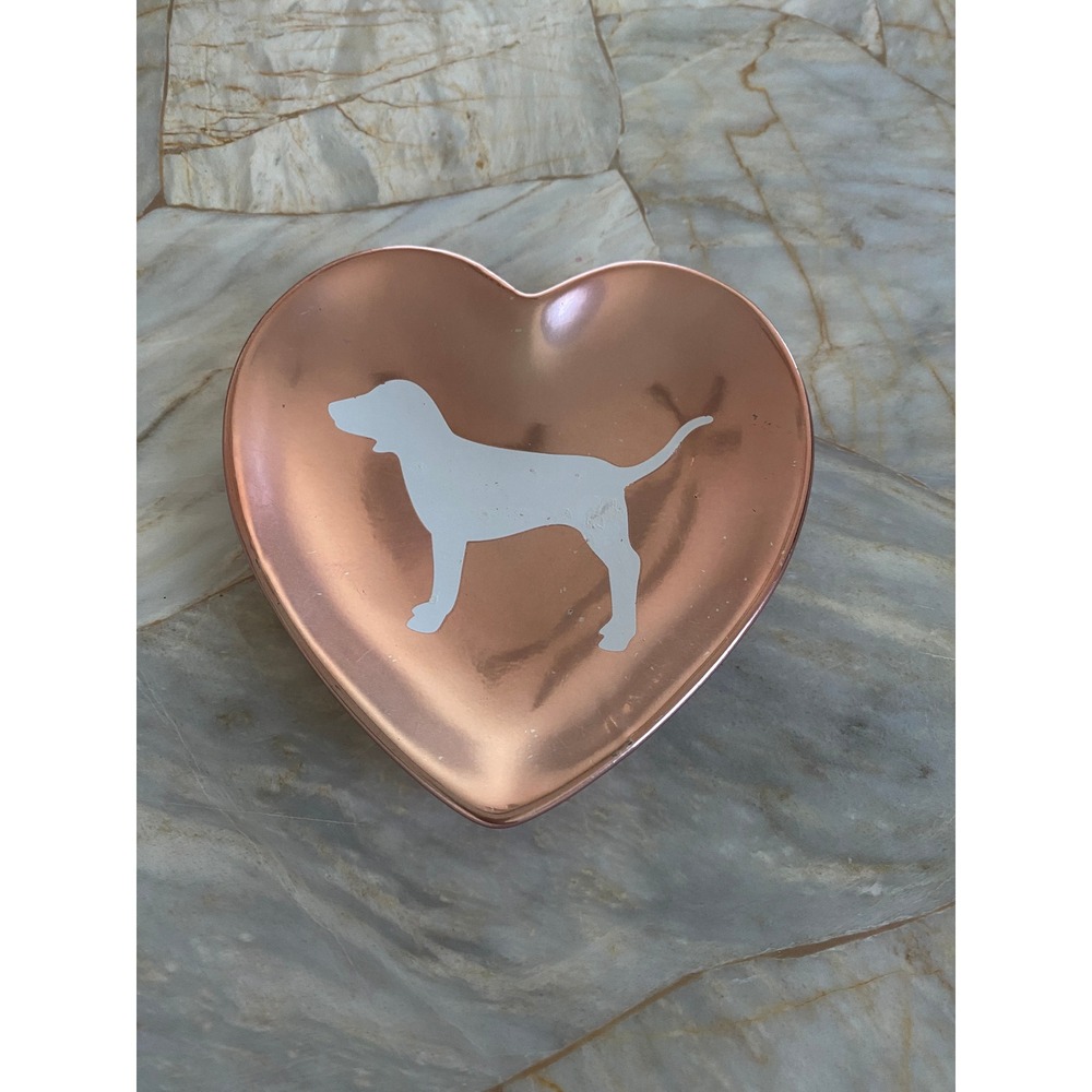 Victoria's Secret PINK Rose Gold Heart Trinket Dish Jewelry Tray Dog Logo 5"